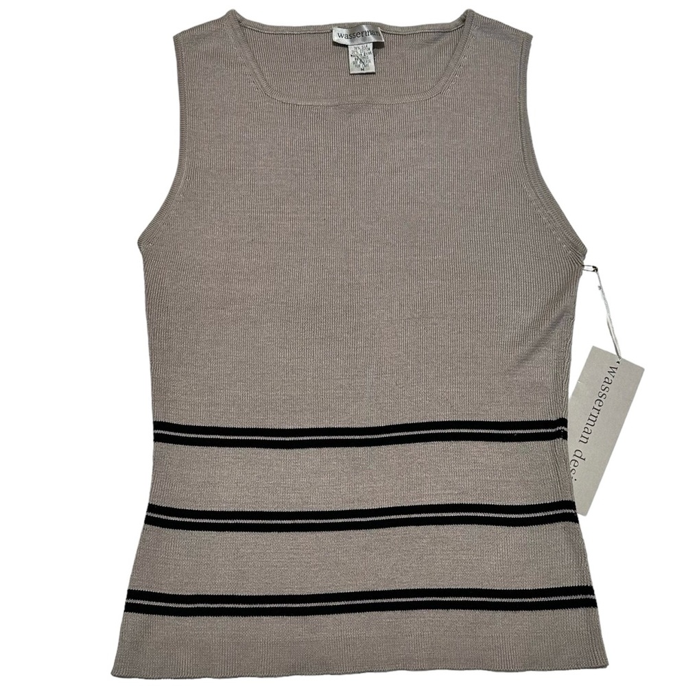 NWT Tan With Black Stripes Silk Blend Sleeveless Sweater SZ M